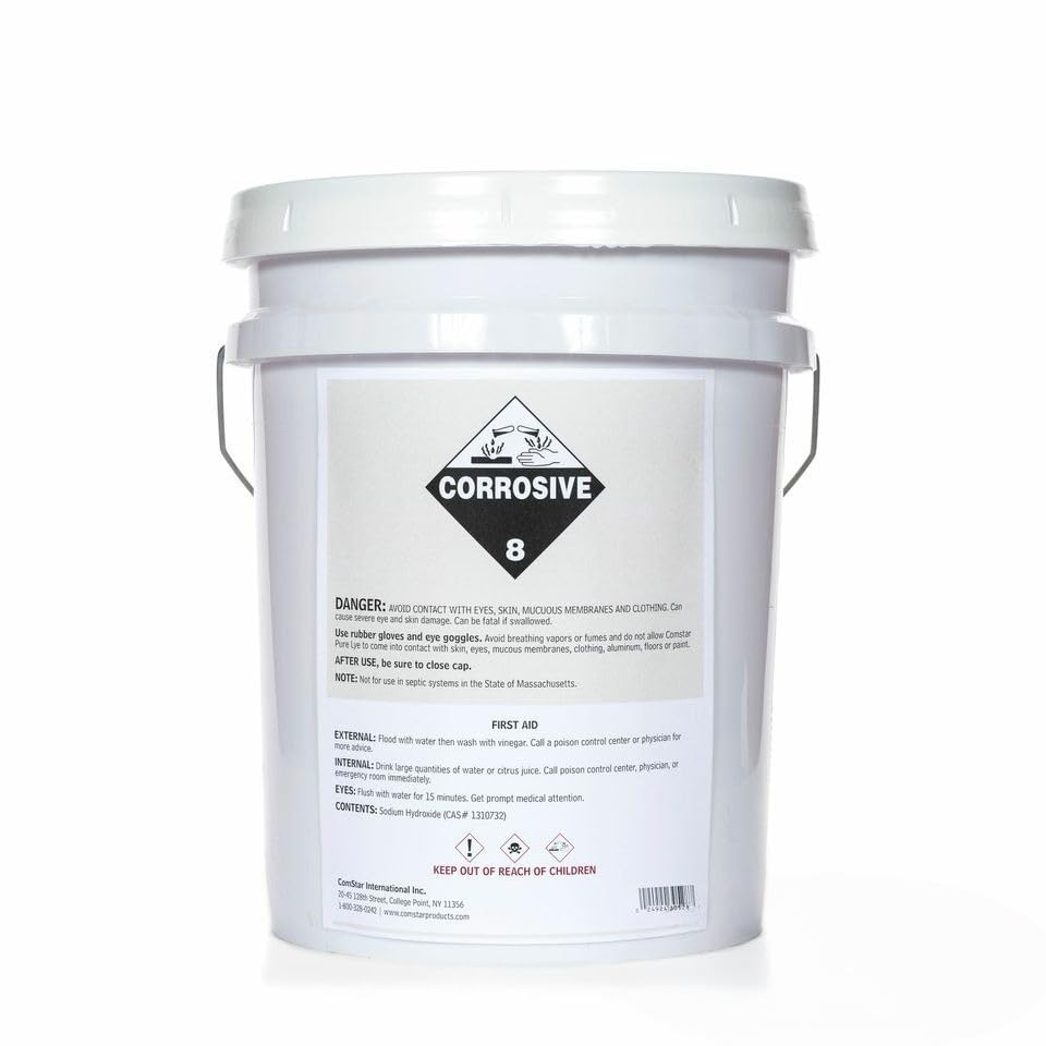 ComStar Pure Lye Flakes | 43 Pounds, 99% Pure Sodium Hydroxide Flakes, Ideal for Soap Making, Food Prep, Cleaning and More (30-528)