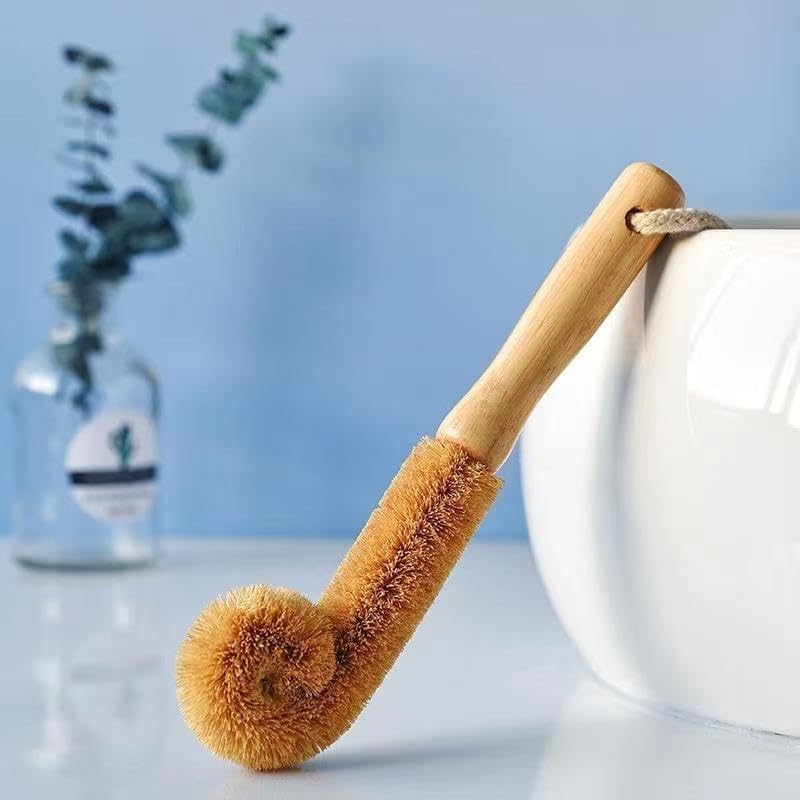 Hangable Coconut Fibre Bottle Cleaning Brush with Wooden Handle, Bottle Washing Brush, Pan Scrub, Sturdy, Bottle Vase Glassware Water Cleaning Brush