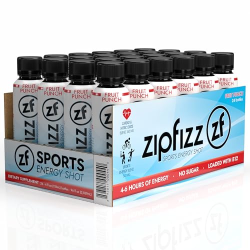 Zipfizz Sport Energy Shot, Fruit Punch, 4oz, Hydration, B12, Nitric Oxide Blend, (24 Count)