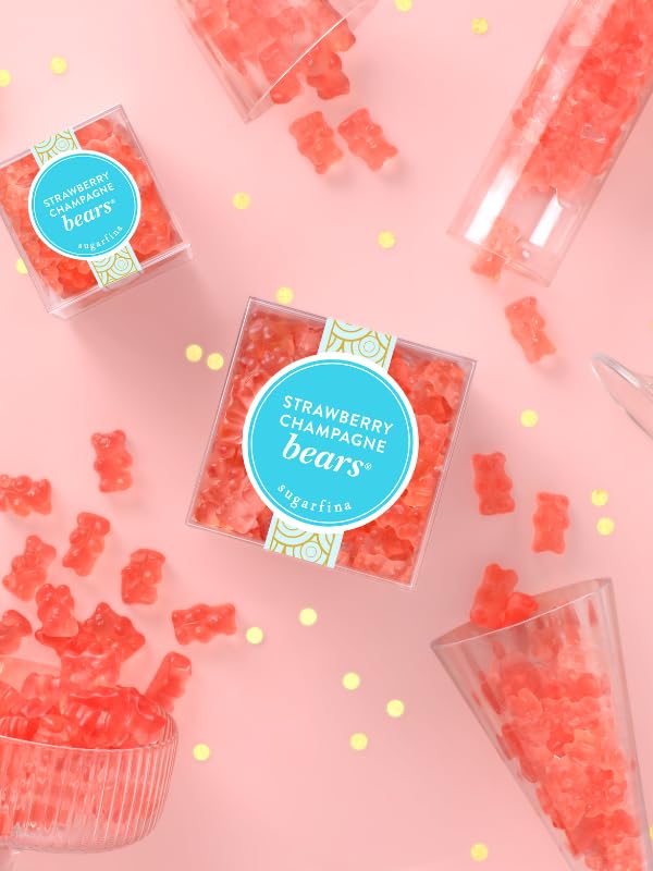 Sugarfina Strawberry Champagne Bears Small Candy Cube, Champagne Gummy Bears, 3.3 oz, 1 Count