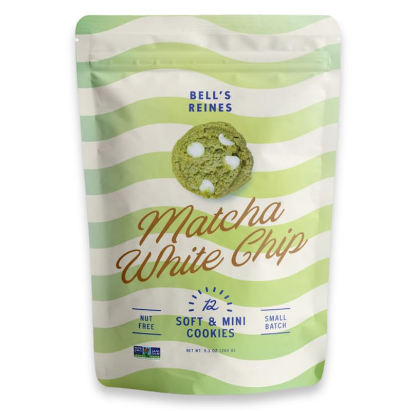 Bell's Reines Matcha White Chip Cookies, Soft Gourmet Small Batch, Healthy Snacks, Bakery Fresh 12-Cookie Bag