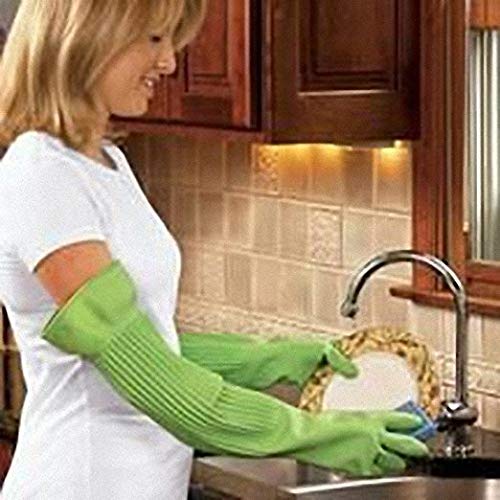 Arms Length Latex All Purpose Cleaning Gloves, Textured Fingers, Pair 22.8", Green