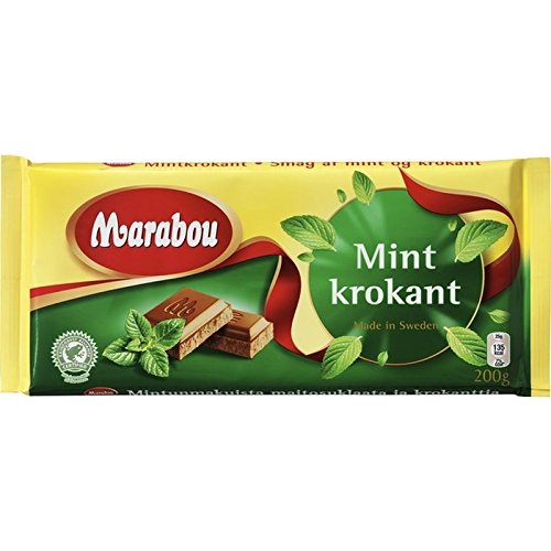 Marabou Mintkrokant - Milk Chocolate with Mint Crisp 200g - Pack of 2