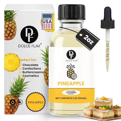 Dolce Flav Pineapple Extract - 2 Ounce Oil-Soluble Kosher, Sugar-Free, Concentrated Tropical Flavor for Candy, Chocolates & Desserts, Includes