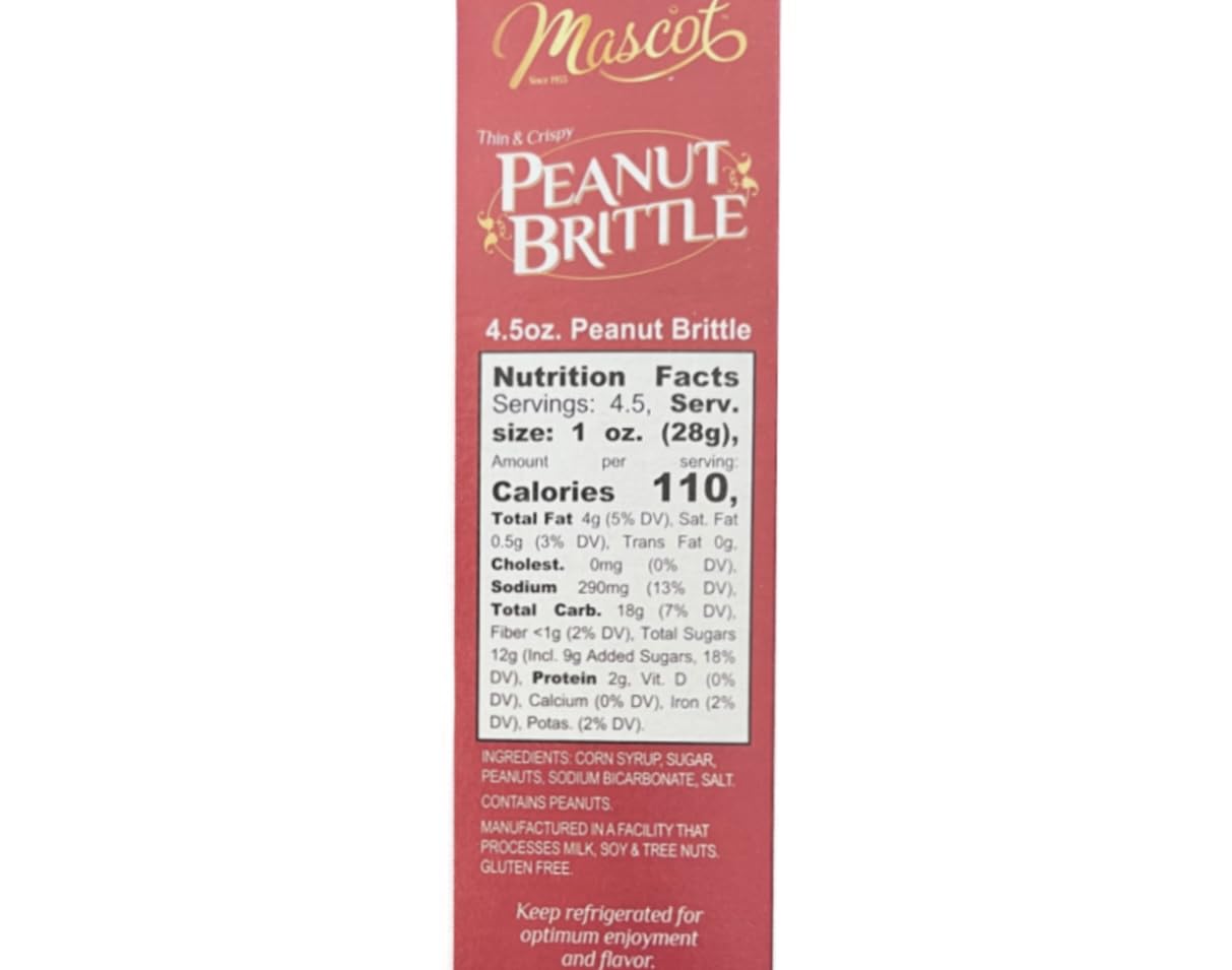 Peanut Brittle Candy, Thin and Crispy Holiday Snack 4.5 oz