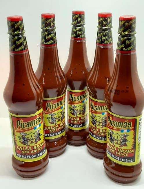 PICAMAS Salsa Brava Hot Sauce, RED, Net 6.2 fl oz (185 ml), 5 Bottles