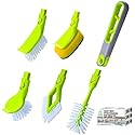 Guay Clean Kitchen Dish Brush Set with Handle and Scrapper - 4pc Brushes Includes: Rectangular, Round, Bottle, Corner, Bonus Scrub Sponge