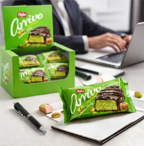Dubai Cake - Pistachio Cream Filled Chocolate Cake Bars, 40 g Each (Pack of 12), Soft Sponge with Rich Pistachio Filling