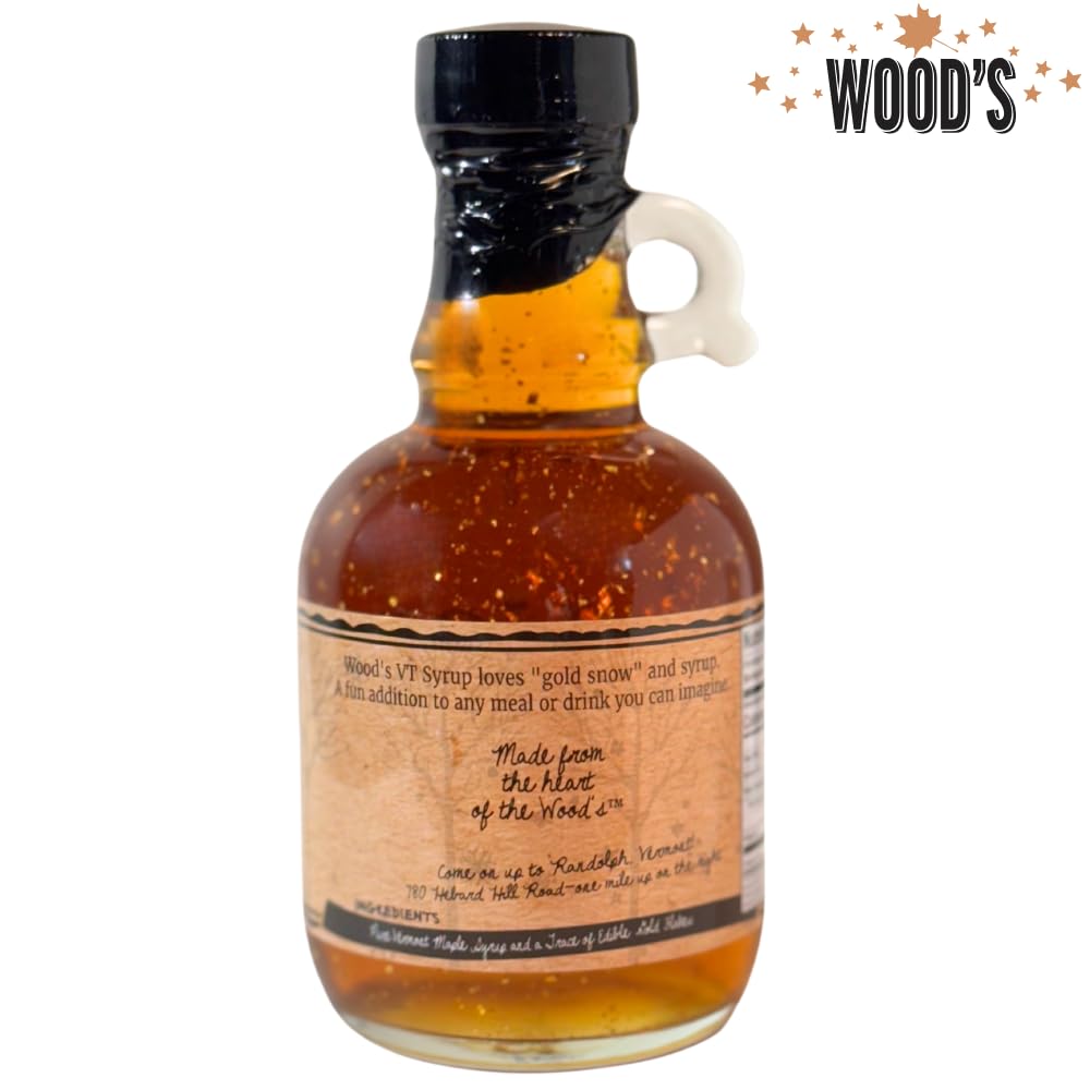 Wood’s Liquid Maple Gold - Vermont Maple Syrup with Real 24K Gold Flakes - Vegan, Plant-Based Sweetener - Small Batch, Artisanal, Luxury Syrup