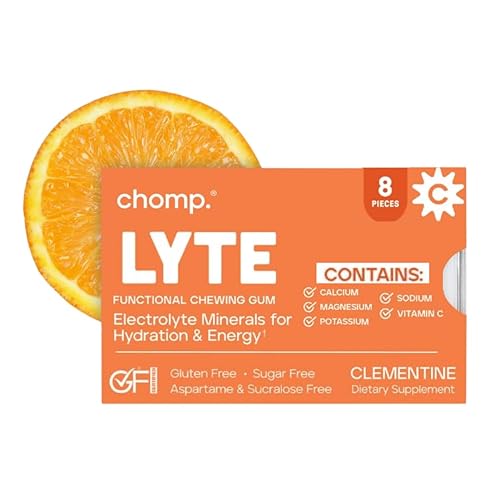 Chomp Gums LYTE Electrolyte Chewing Gum, Sugar-Free with Magnesium & Vitamin C, Aspartame & Sucralose Free, Clementine Flavor (1 Pack)