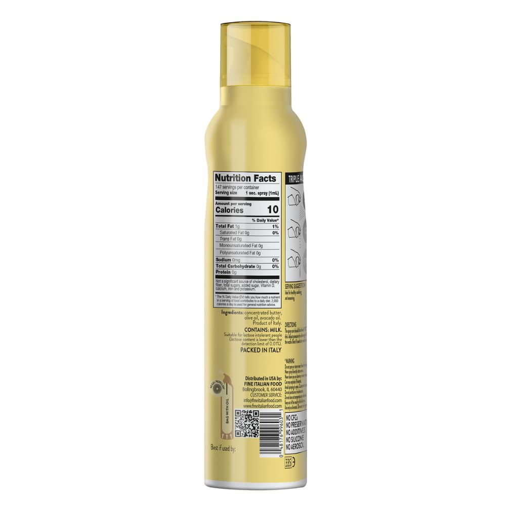Mantova Ghee Butter Spray with Olive Oil and Avocado Oil - High in Naturally Balanced Omega Fatty Acids, Perfect for High-Heat Cooking, Baking, and Grilling, 5 Fl Oz Non-Aerosol Spray Bottle