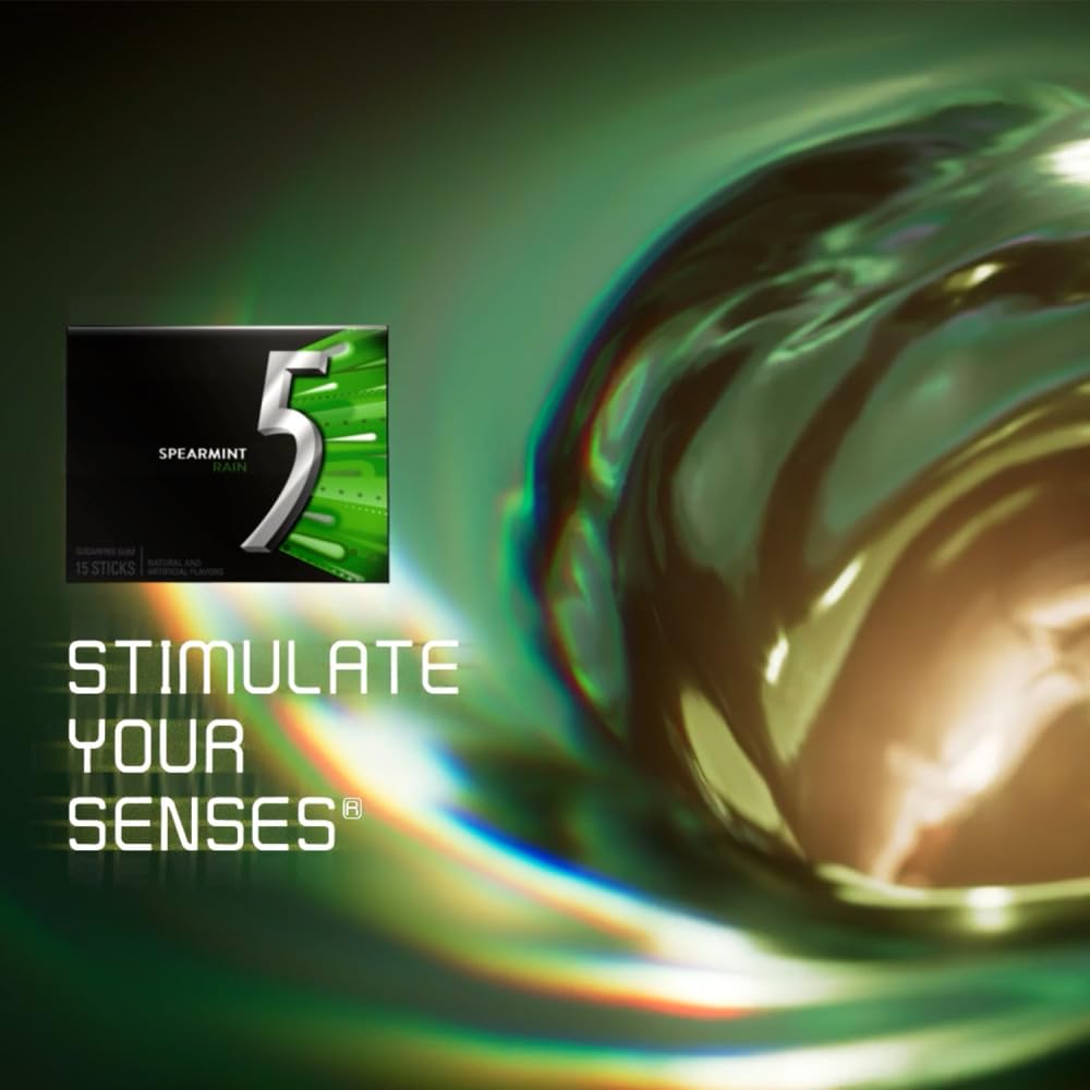 5 GUM Spearmint Rain Summer Travel Sugar Free Chewing Gum Refreshing Invigorating Minty Flavor Five Gum, 35 Stick Pack