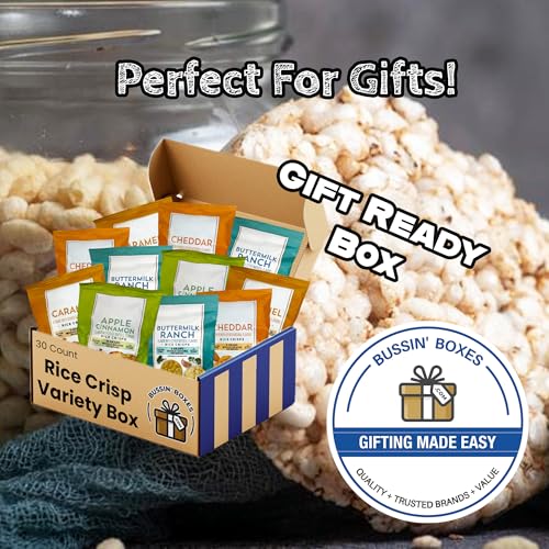 Rice Crisps Variety Pack - Multi-Grain Snack Bags Assortment - 30 Count Healthy, Low Calorie Snack Box for Adults and Kids Assembled by Bussin Boxes
