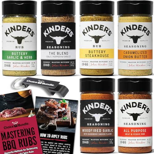 Kinders Buttery Garlic & Herb Woodfired Garlic The Blend Buttery Steakhouse All Purpose Caramelized Onion Butter Seasoning & Rub 6 pk (34.95 oz) + BBQ
