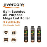 Evercare Pack of 3 Gain Scented All-Purpose Mega Lint Roller Refill Rolls, 50 Sheets Each