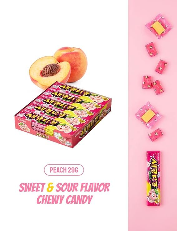 Crown Sweet and Sour Candy Peach Flavor 435g (29g X 15ea) + Cute Character Stickers