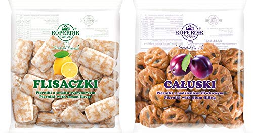 KOPERNIK PIERNIKI 2 pack: CALUSKI (4.94 oz) & FLISACZKI (5.39 oz) Sugar Coated Gingerbread. Product from Poland. Packing by Granda.