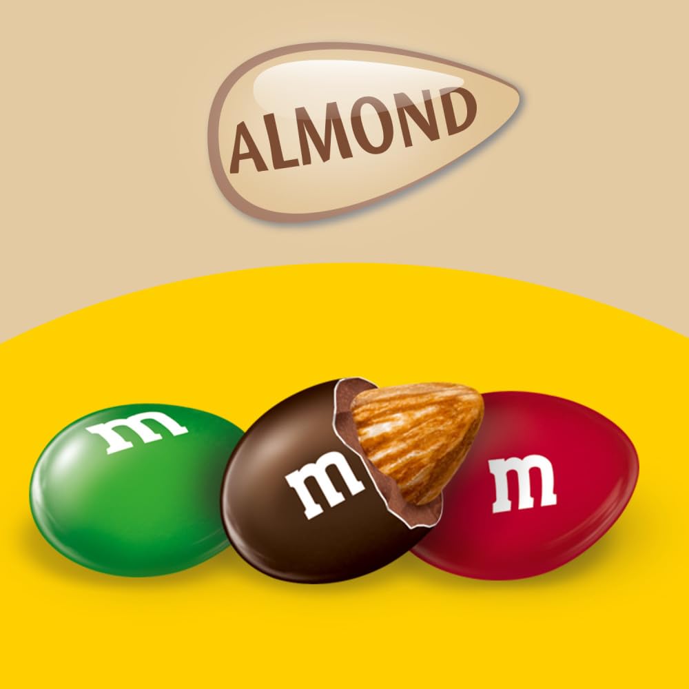 M&M'S Almond Chocolate Candy, Share Size 2.83 oz Bags, Pack of 18, Bulk Chocolate Candy Individually Wrapped