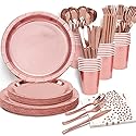 Rose Gold Birthday Party Favors for Women Rose Gold Plates and Napkins Party Supplies,Disposable Paper Plates and Cups Set for First Day