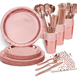 Rose Gold Birthday Party Favors for Women Rose Gold Plates and Napkins Party Supplies,Disposable Paper Plates and Cups Set for First Day