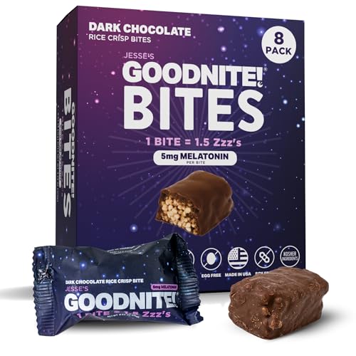 GOODNITE Sleep Bites - 5mg Melatonin + L-Theanine Dark Chocolate Mini Bites - Relaxing Bedtime Snack - No Morning Grogginess - Vegan Gluten-Free - 8