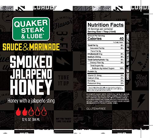 Quaker Steak and Lube Smoked Jalapeno Honey Wing Sauce - 12 Ounce Glass Bottle of Quaker Steak & Lube Smoked Jalapeno Honey Sauce