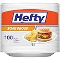 Hefty Everyday Soak Proof Disposable Foam Plates, 8.9 Inches, 100 Count, Disposable White Plates for Lunch, Salads, and Appetizers, Great for Everyday