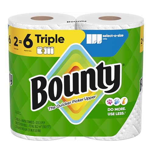 Bounty Select-A-Size Paper Towels, White, 2 Triple Rolls = 6 Regular Rolls