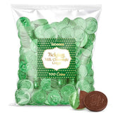 Belgian Chocolate Coins Candy Bulk 100 Pack - St Patrick's Day Green Foil Wrapped Milk Chocolate Coins Candy For Party Favors, Gift Bags & Treats