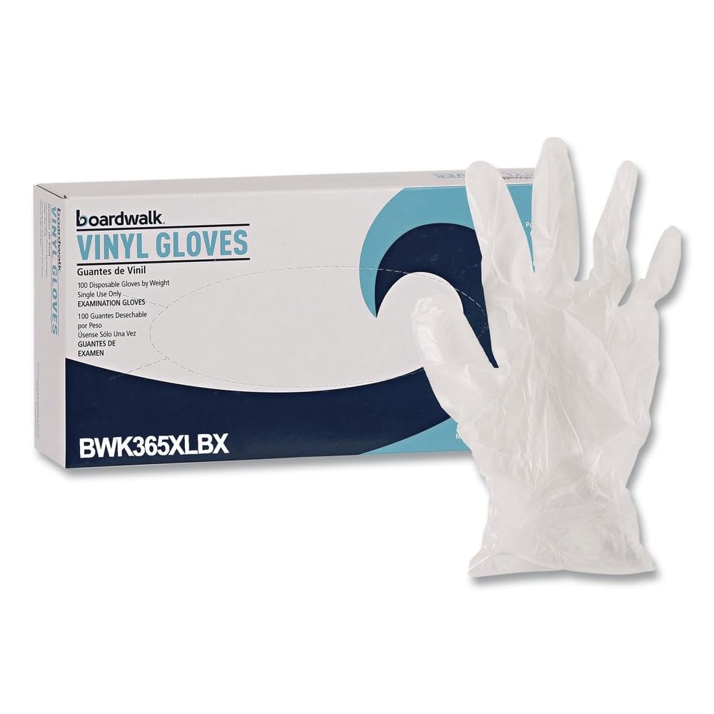 Boardwalk BWK365XLBX General Purpose Latex-Free Vinyl Gloves - Extra Large, Clear (100-Piece/Box)