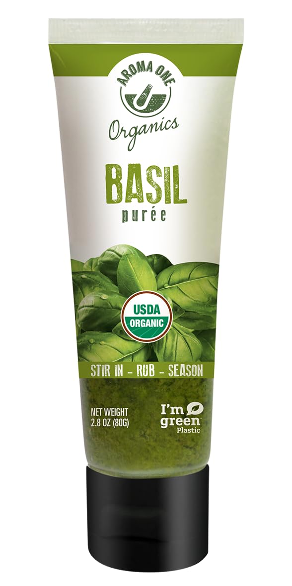 Aroma One Basil Puree Paste - Organic Herb Concentrate for Cooking, Seasoning & Sauces - Fresh Flavor Enhancer, Non-GMO, Gluten-Free, Vegan - Easy