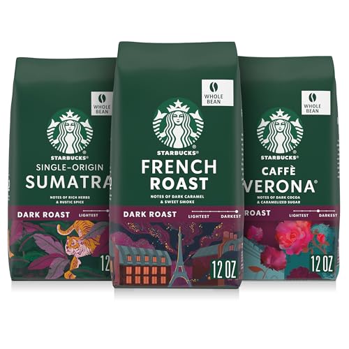 Starbucks Whole Coffee Beans, Dark Roast Hot or Iced Coffee, Variety Pack, Three 12 oz Bags