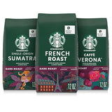 Starbucks Whole Coffee Beans, Dark Roast Hot or Iced Coffee, Variety Pack, Three 12 oz Bags