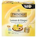 Twinings Lemon & Ginger Herbal Tea Individually Wrapped Bags, 100 Count (Pack of 1), Tangy Lemon, Spicy Ginger, Naturally Caffeine-Free, Enjoy Hot or