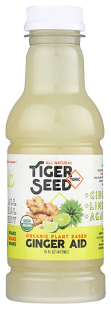 Ginger Aid - Tiger Seed - Plant Based Immunity and Recovery Support - 16 FL OZ Bottles (Pack of 9) Ginger, Lime Juice and Agave -Organic, Vegan