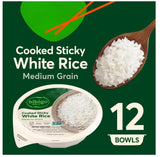 bibigo Cooked Sticky White Rice Bowls, Medium Grain, 7.4 oz, 12 ct