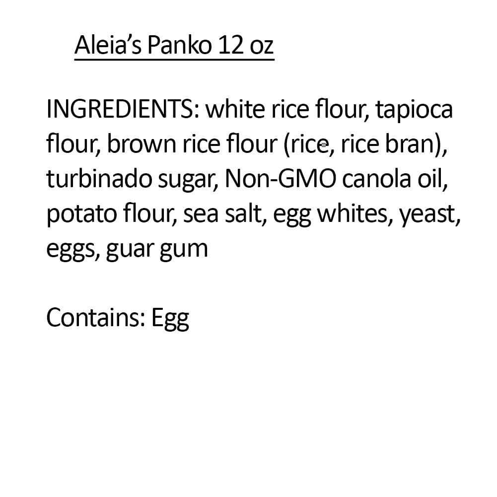 Aleia’s Gluten Free Panko Bread Crumbs - Original, 12oz - Crunchy Coating for Chicken, Seafood & Veggies - Non-GMO, Dairy Free, Kosher, Low Sodium