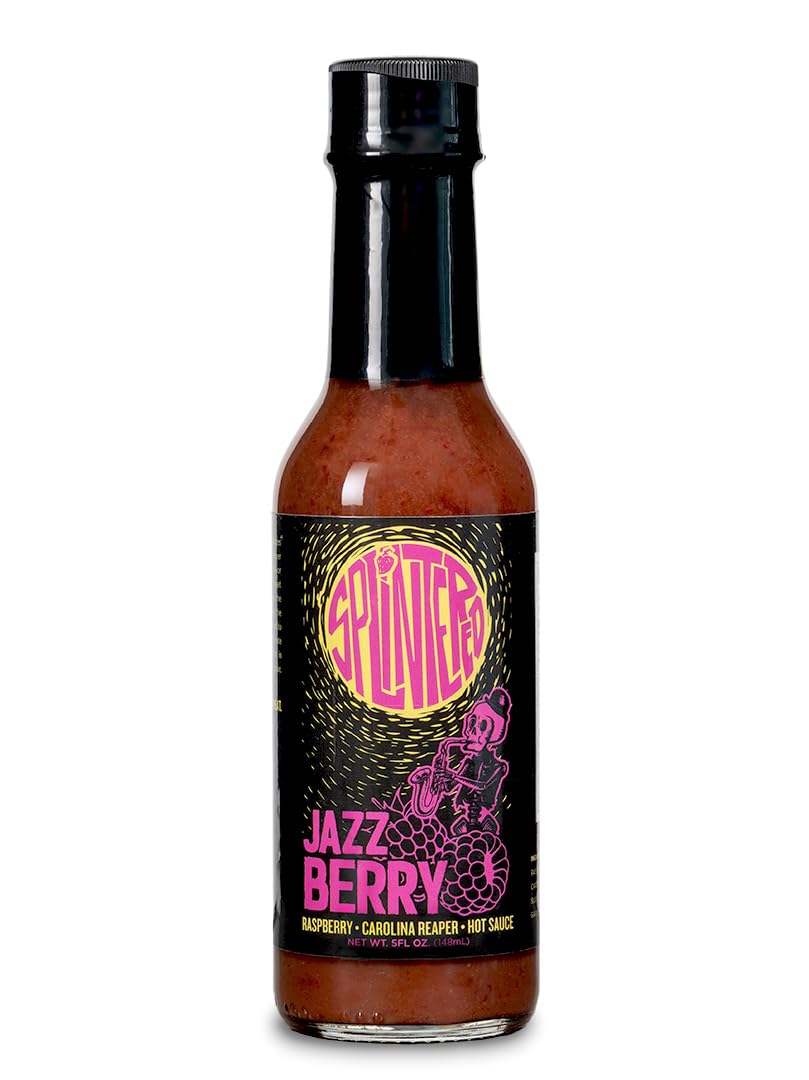 Splintered Sauce JazzBerry Hot Sauce - Sweet Raspberry & Carolina Reaper - Award-Winning Fruit-Based Hot Sauce - Rhythmic Flavor. Distorted Heat