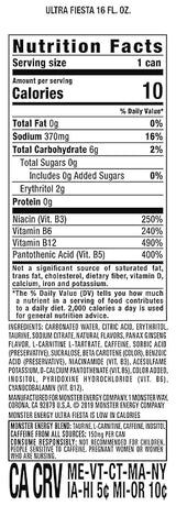 Monster Energy Drink, Ultra Fiesta, 16 Oz Can (Pack of 12)