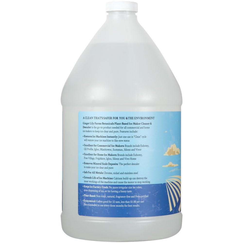 Ginger Lily Farms Botanicals Plant-Based Ice Maker Cleaner & Descaler for All Ice Machines, 32 Uses, Safe for All Metals, 1 Gallon (128 fl. oz.)