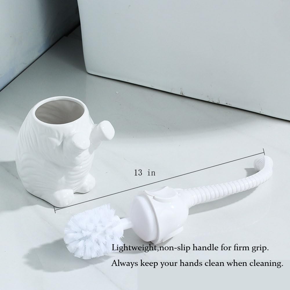AORTULL Toilet Brush and Holder Set,Modern Ceramic Toilet Bowl Brush Holder,Cute Bathroom Decor, Non-Scratch Bristles, Space-Saving White Household