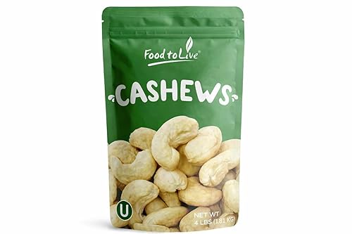 Food to Live Cashew Nuts, 4 Pounds - Large Size W240, Whole Nuts, Unsalted, Kosher, Raw, Vegan, Bulk