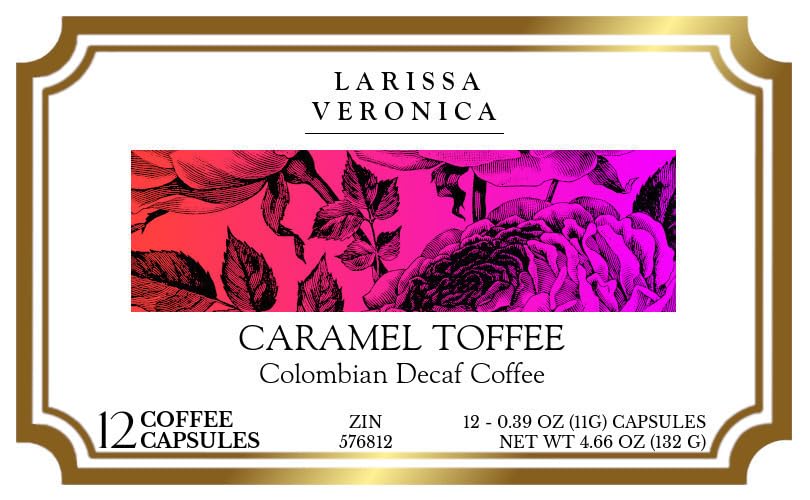Caramel Toffee Colombian Decaf Coffee (Single Serve K-Cup Pods) (Gourmet, Naturally Flavored, Whole Coffee Beans) (12 pods, ZIN: 576812) - 2 Pack