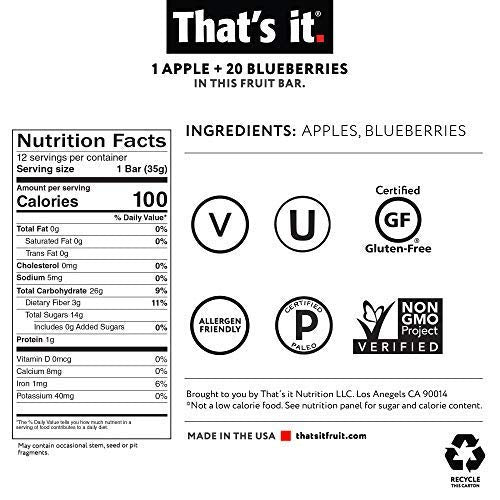 That's it, Apple + Blueberry Fruit Bar, 1.2 Ounce, 12 Pack