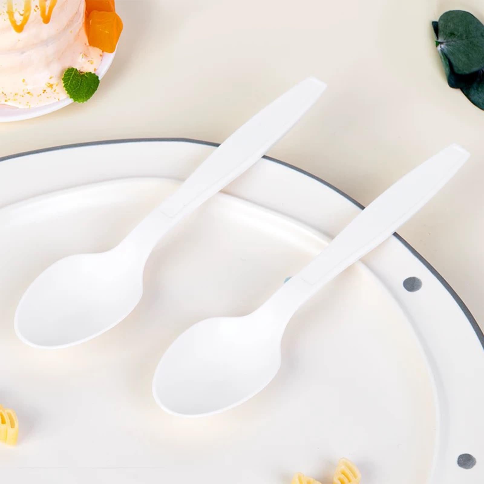 Eco-Friendly 100 Pack Cornstarch 6.5" Disposable Spoons, Durable and Heat Resistant, Alternative to Plastic Spoons, Ivory Heavy Duty Spoons for Party