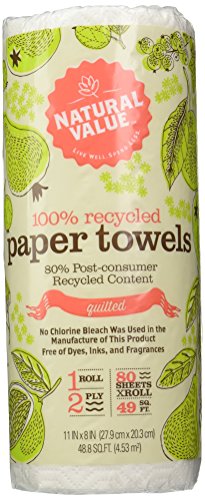 Natural Value 100% Recycled Paper Towels, 80 2-Ply Sheets (Pack of 30)