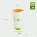 KARAT EARTH [1,000 ct - 22 oz Disposable Paper Cups, PLA Lining Cold Cups for Iced Tea, Coke, Soda, Cold Beverages and More | Green Line