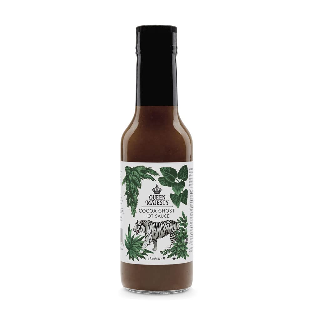 Queen Majesty COCOA GHOST HOT SAUCE 5oz - All Natural Habanero & Ghost Pepper Condiment with Chipotle - Vegan, Low-Carb, No Sugar, Kosher, Gluten