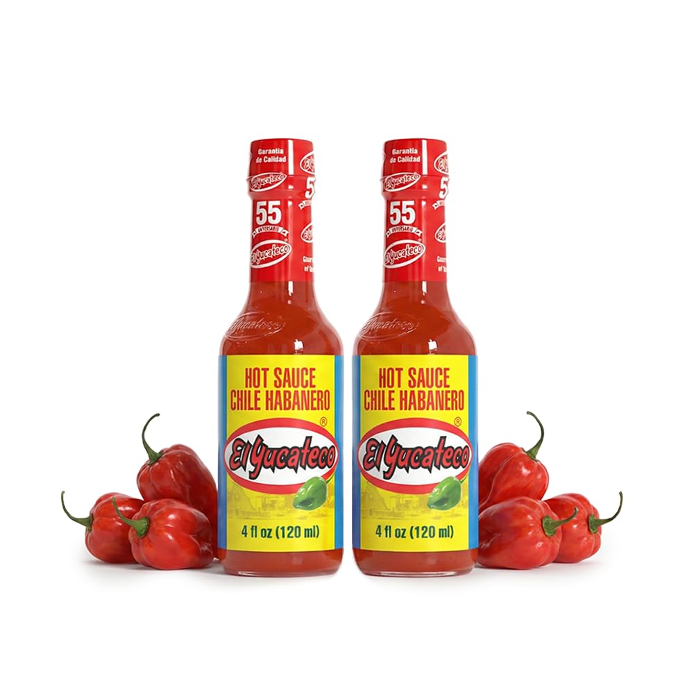 El Yucateco Red Habanero Hot Sauce, Authentic Mexican Chile Habanero Sauce, 4 fl oz (120 ml) Gluten Free (Pack of 2)