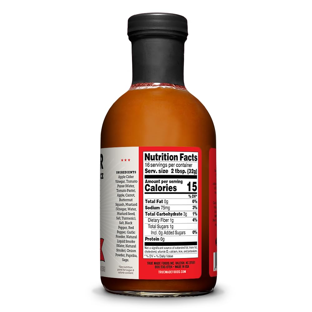 True Made Foods Carolina Red BBQ Sauce, Authentic Pitmaster Barbecue Recipe, No Sugar Added, Keto, Whole30, Paleo, Vegan, Gluten Free (18oz, 2Pack)
